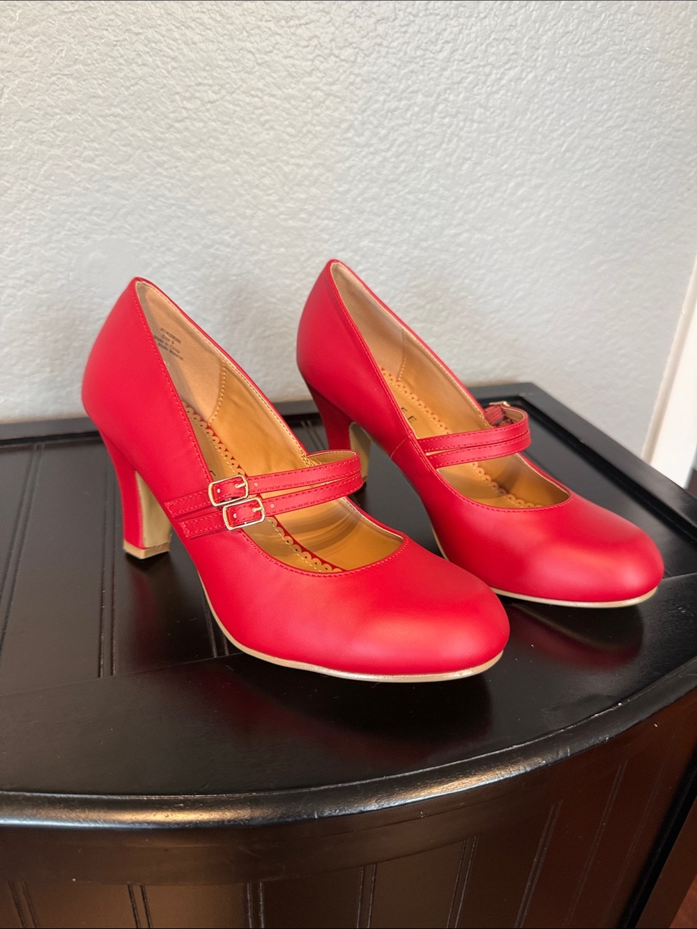 Journee Collection Red Double-Strap Mary Jane Heels